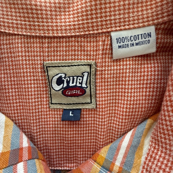 Cruel Girl Women's L Plaid Button-Down Shirt in Orange, Blue, and White - Picture 13 of 14